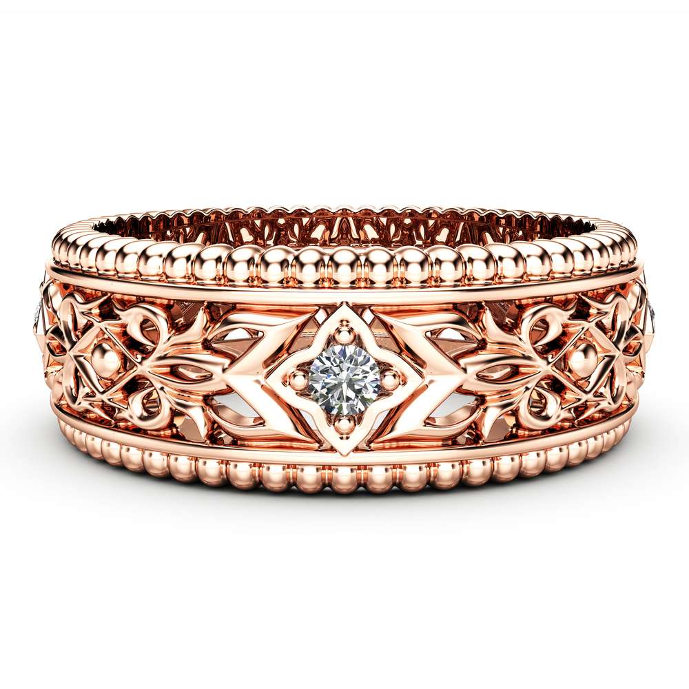 Diamond Wedding Ring 14K Rose Gold Ring Unique Wedding Band